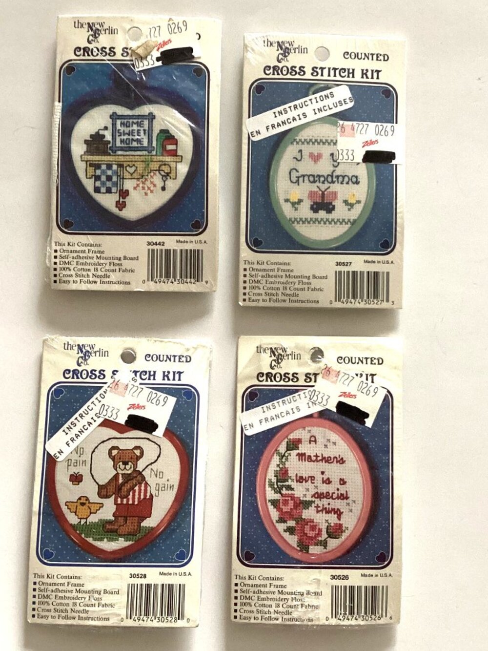 4 Vintage The New Berlin Co. Mini Counted Cross Stitch Kits Ornament Collectable